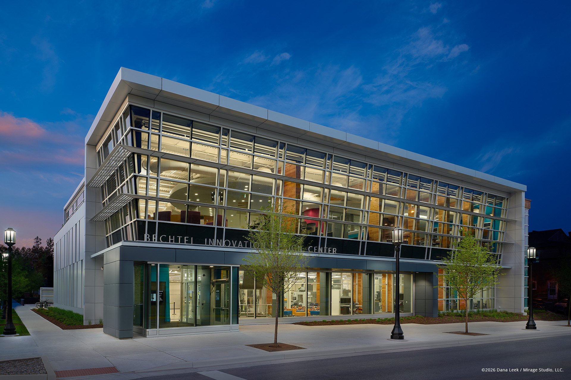 Bechtel Innovation Design Center Exterior at Blue Hour